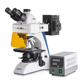 KERN Fluoreszcens mikroszkóp trinokulár tubus okulár HWF 10×/∅ 20 mm/ objektív 4×/10×/20×/40×/100×/ nagyítás: 1000x/ LED világitás OBN 141 KERN Fluoreszcens mikroszkóp trinokulár tubus okulár HWF 10×/∅ 20 mm/ objektív 4×/10×/20×/40×/100×/ nagyítás: 1000x/ LED világitás OBN 141