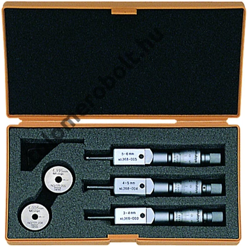 MITUTOYO 3 ponton mérő furatmikrométer készlet skáladobos : 3 - 6 mm / 0,001 mm 368-907